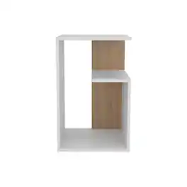 TuHome - Everet High 3-Tier Shelf Side Table, Modern and Stylish Living Room or Entryway Decor - White - Natural Oak