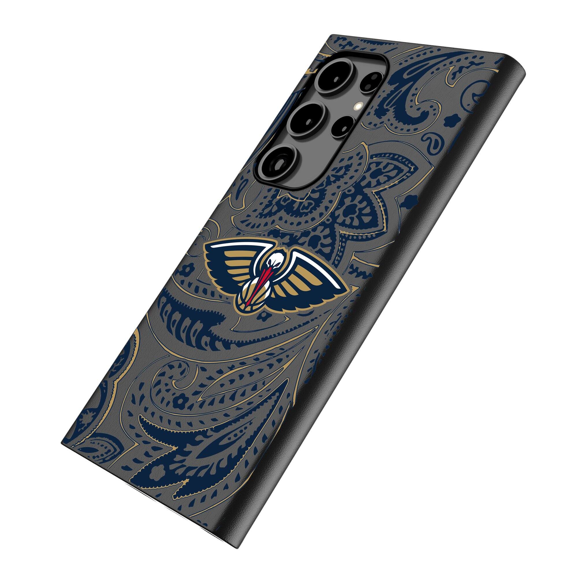 Alt View 1. Keyscaper - New Orleans Pelicans Paisley Galaxy Magnetic Bump Case - S24 Ultra - Black.