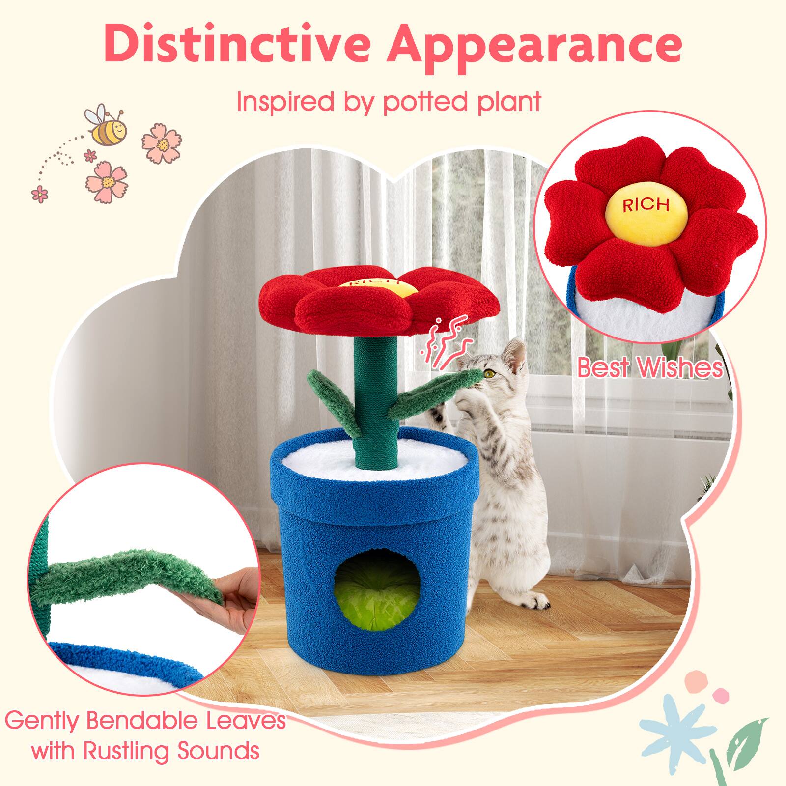 Distinctive Appearance  
Inspired by potted plant  
RICH  
Best Wishes  
Gently Bendable Leaves with Rustling Sounds