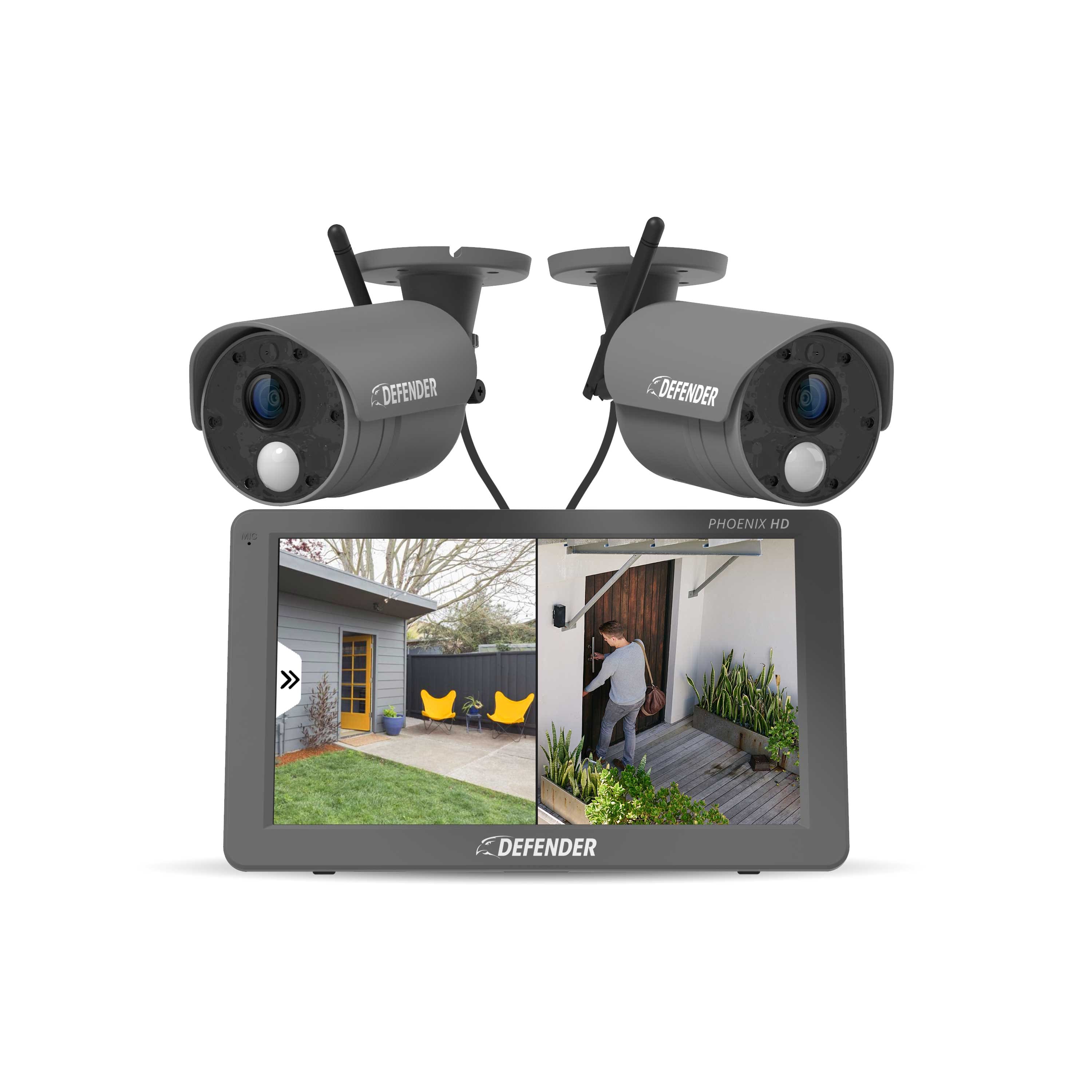 Defender - PHOENIXHD Non-WiFi Plug-in Power Security System with 10.1” HD Monitor & 2 Cameras - Black - Front_Zoom