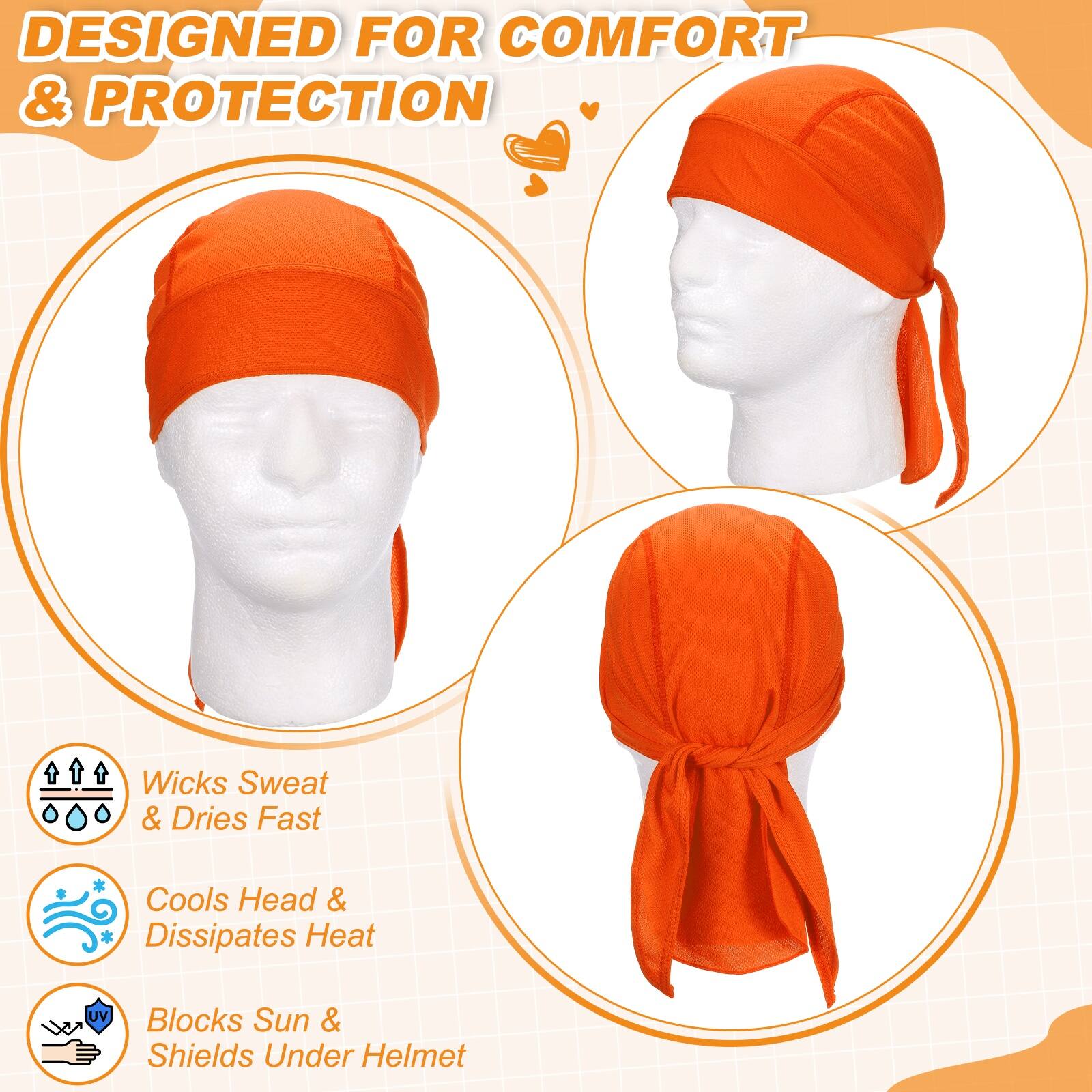 DESIGNED FOR COMFORT & PROTECTION

- Wicks Sweat & Dries Fast
- Cools Head & Dissipates Heat
- Blocks Sun & Shields Under Helmet