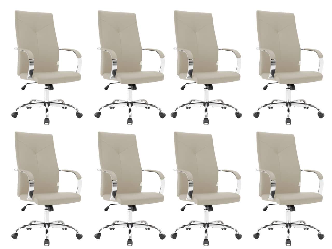 LeisureMod - Set of 8 Sonora Ergonomic High Back Leather Office Chairs, Chrome Frame, Swivel & Tilt Desk Chairs for Home Office - Tan