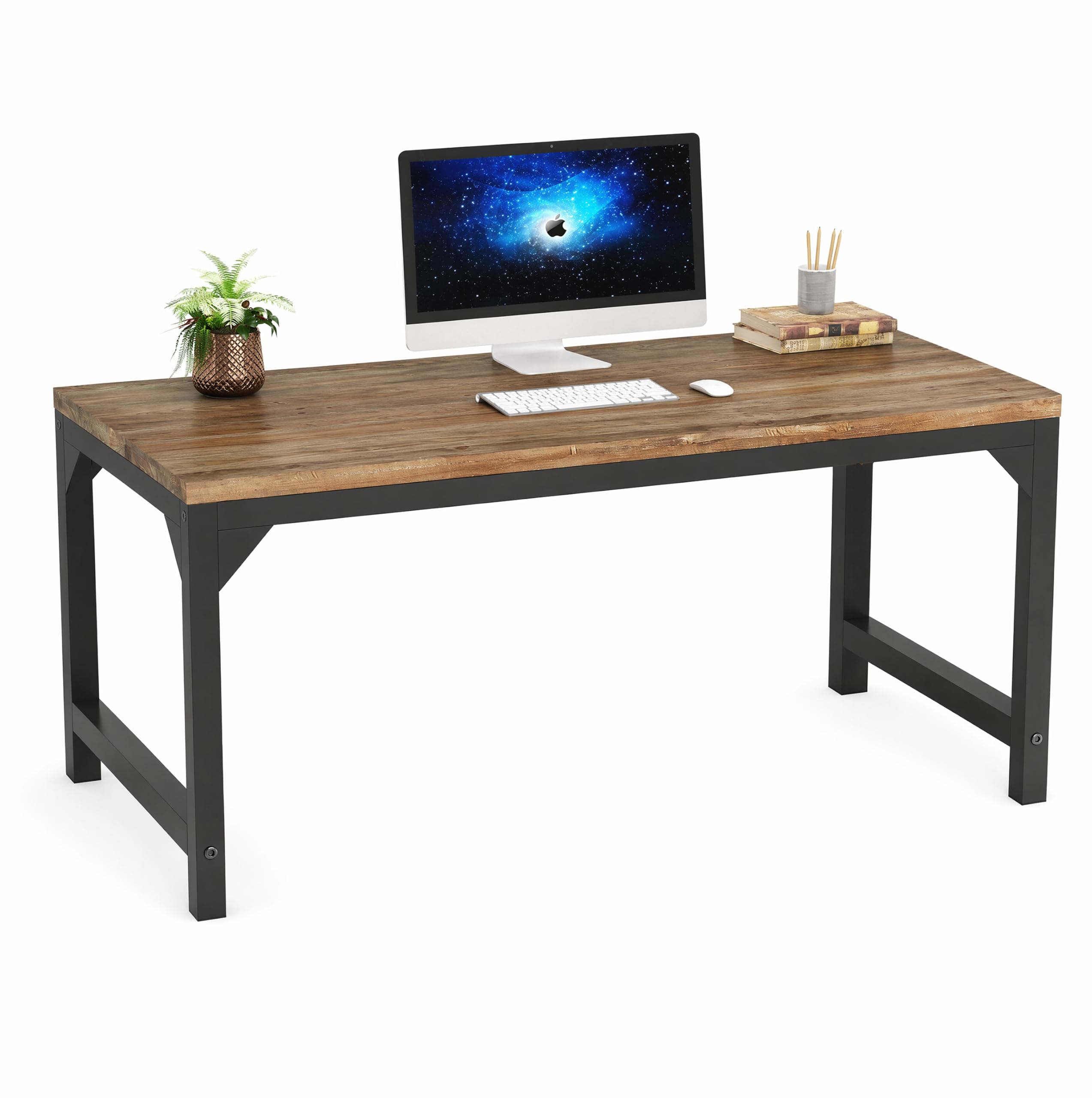 Alt View 5. Tribesigns - Solid Wood Computer Desk, 63 x 31.5 inch Large Office Desk Computer Table Study Writing Desk Workstation for Home Office - Natural + Black.