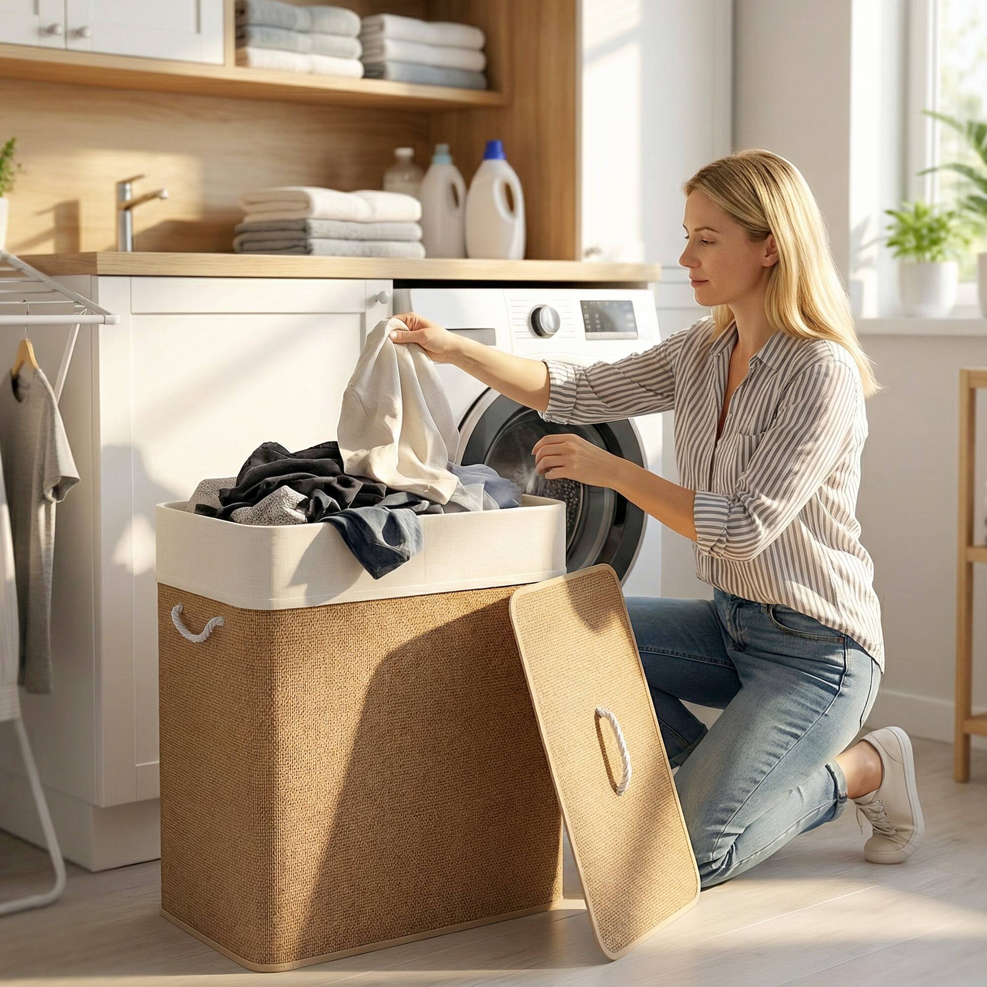 Alt View 1. Homcom - Laundry Basket with Lid - Brown.