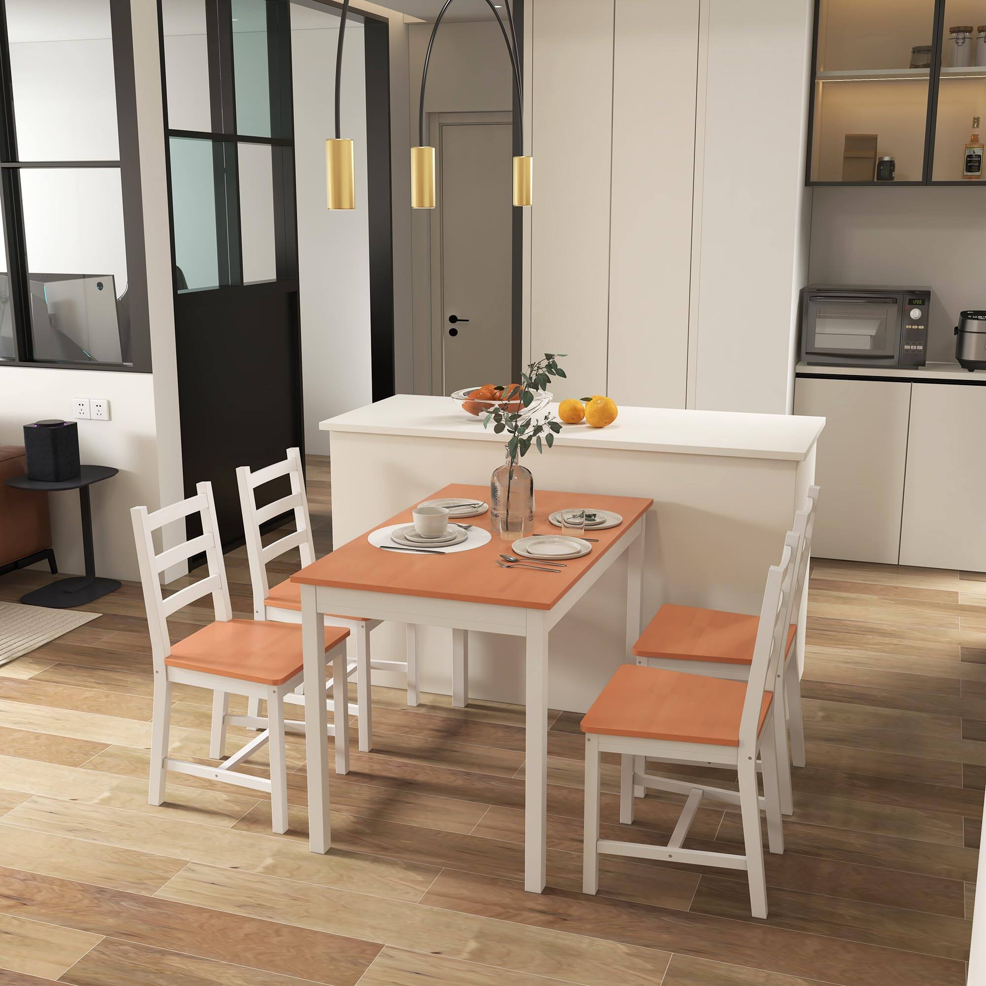 Alt View 9. Ecooso - Dining Table Set , 5 Piece Modern Kitchen Table and Chairs, Wood Dining Room Set for Small Spaces, Breakfast Nook - White.