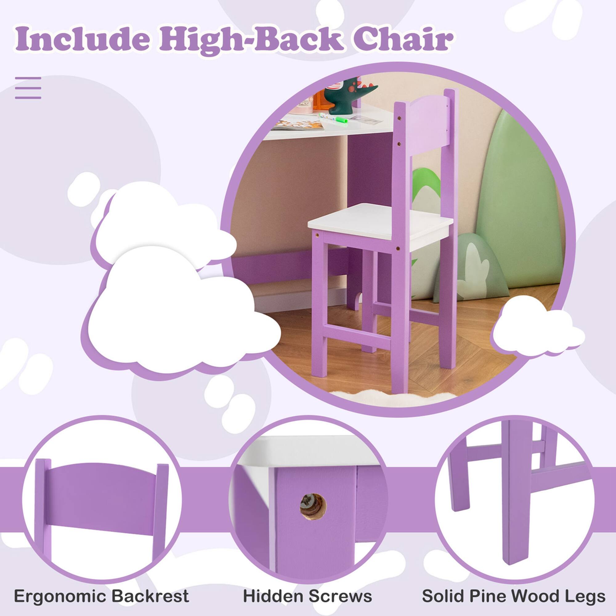Include High-Back Chair

- Ergonomic Backrest
- Hidden Screws
- Solid Pine Wood Legs