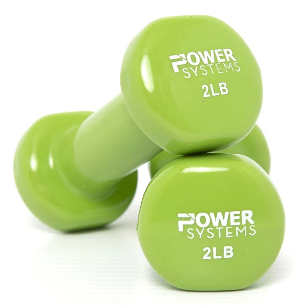 Power Systems - 2 lbs Deluxe Vinyl Dumbbells Set, Pair of Dumbbell Weight with Non-Slip Grip - Green