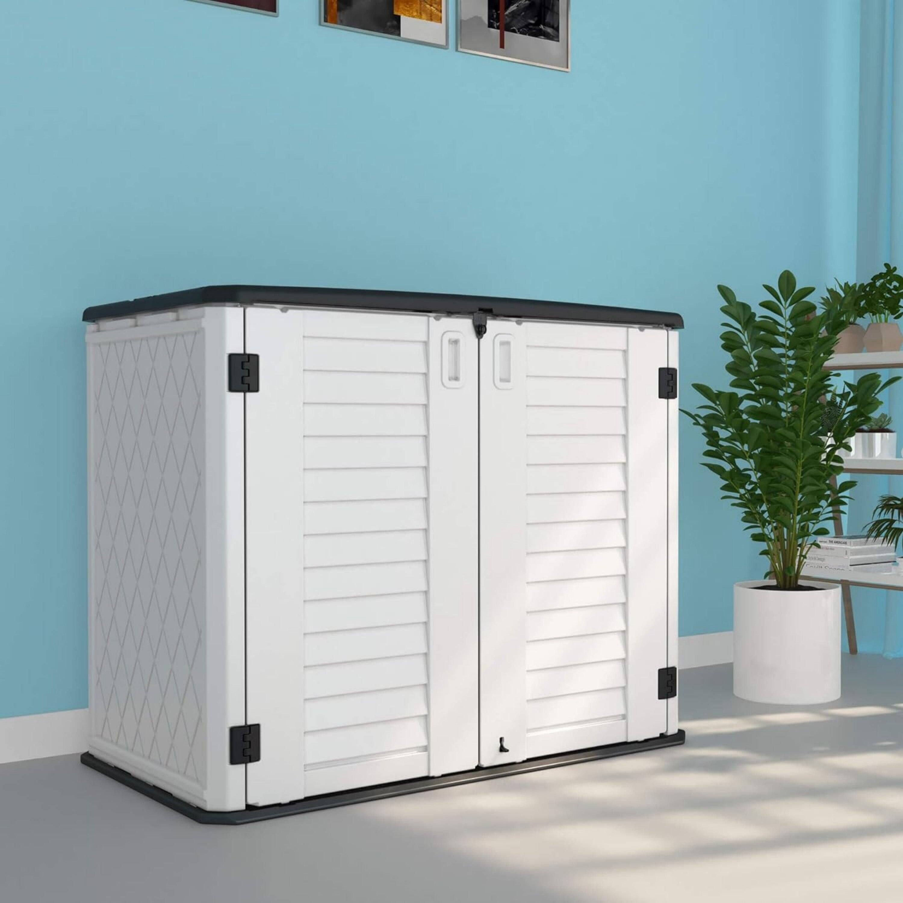 Alt View 4. Mondawe - 260 Gallons HDPE Lockable Waterproof UV-Resistant Outdoor Storage Shed - White.