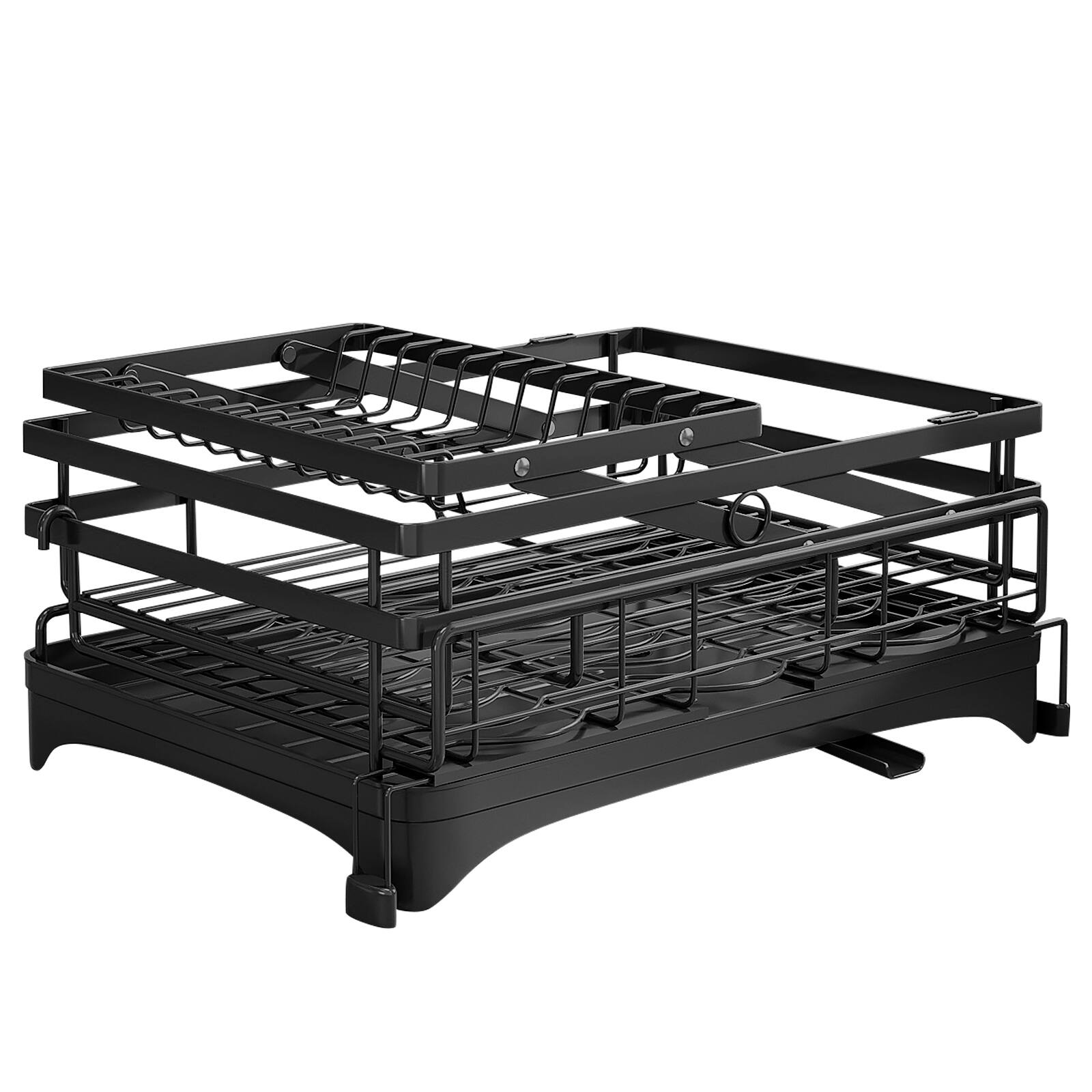 Alt View 4. Malletson - Dish Drying Rack,Extendable Dish Rack with Cutlery Holder, Anti-Rust Black Dish Racks for Kitchen Counter - Black.