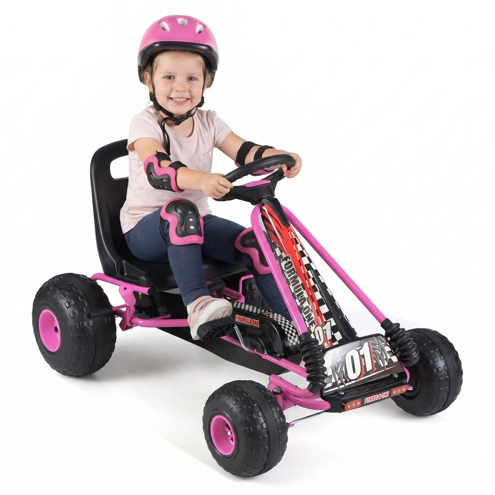 Gymax - Kids 4-Wheel Pedal Go Kart w/Clutch & Hand Brake Multi-Terrain WheelsPink - Pink price history on PriceWatchPro