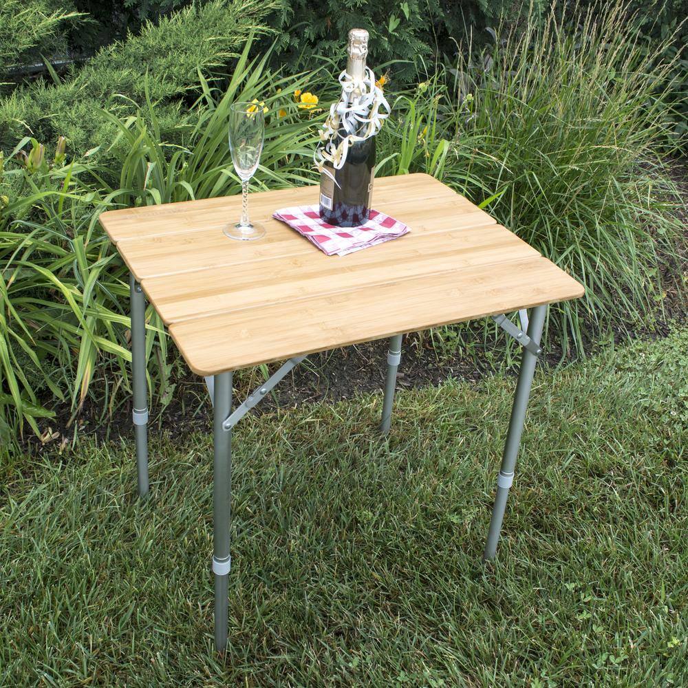 Alt View 3. AmeriHome - 25.75 x 17 Inch Adjustable Height Folding Bamboo Table With Carry Bag - Brown.