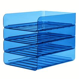 Dapper Styles - Set Of 4 Office Organization And Storage Clear Pet Letter Tray Desk Organizer Stackable Paper For Accessori - Blue-12.5" x 9.6" x 10.5"