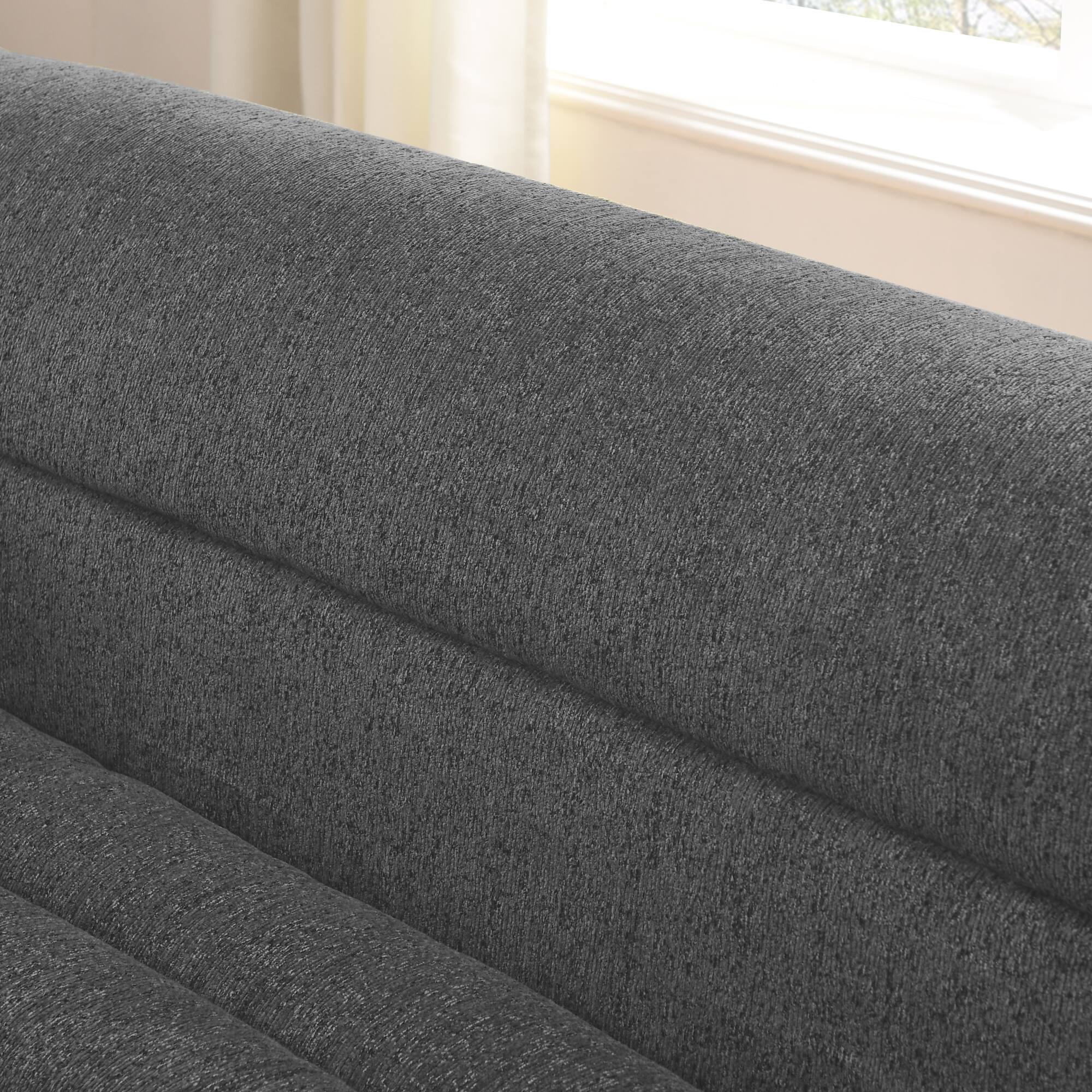 Back. Anysun - 106" L-Shape Chenille Modular Sofa with Chaise - Boneless Design, Wave Armrests, No Assembly for Living Room - Gray.