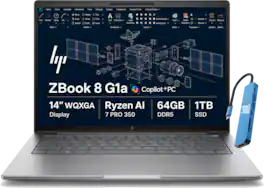 HP - Upgraded - ZBook 8 G1a 14" 2.5K 120Hz Mobile Workstation - Copilot+ PC - AMD Ryzen AI 7 PRO 350 - 64GB Memory - 1TB SSD - Win 11Pro - Sliver Gray