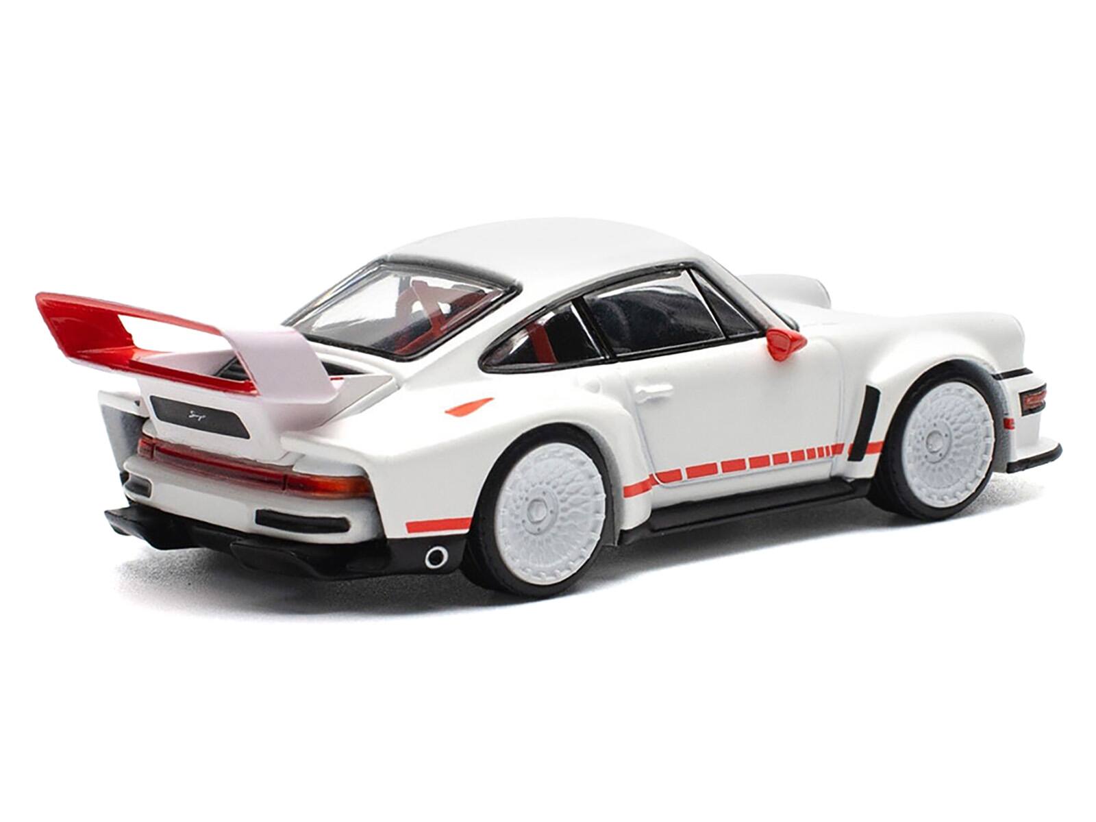 Back. Pop Race - Singer DLS Turbo White with Red Stripes 1/64 Diecast Model Car by Pop Race - White and Red.