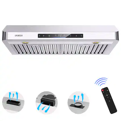 Front. Brano - Under Cabinet Range Hood 36 Inch,900 CFM Stainless Steel Kitchen Stove Vent Hood with Remote Control - silver.