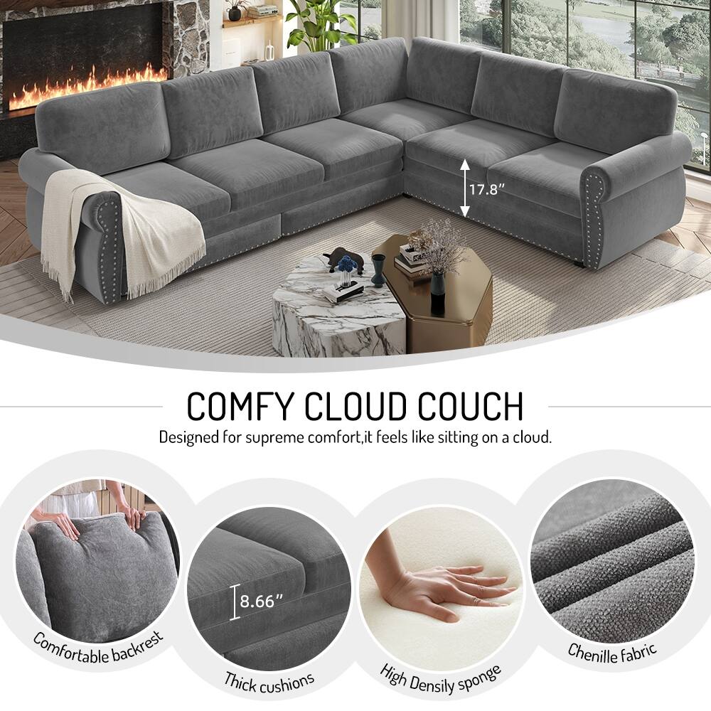 17.8" SE COMFY CLOUD COUCH  
Designed for supreme comfort. It feels like sitting on a cloud.  
Comfortable backrest [8.66" | 8.66" Thick cushions]  
High Density sponge  
Chenille fabric