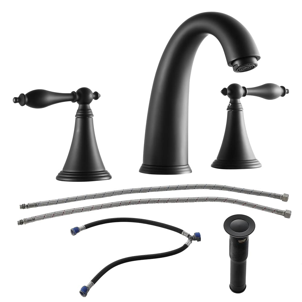 2 Handle Widespread Bathroom Faucet 3 Hole with Pop Up Drain and 2 Water Supply Lines
