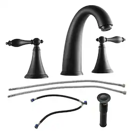 2 Handle Widespread Bathroom Faucet 3 Hole with Pop Up Drain and 2 Water Supply Lines