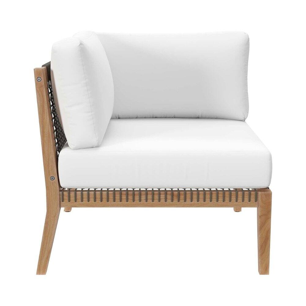 Back. Outdoor Escape - Outdoor Patio Teak Wood Corner Lounge Chair With Cushioned Seat - Gray.