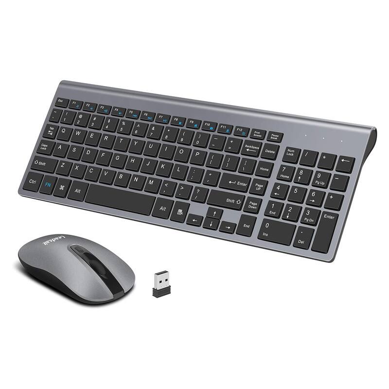 Luckbyte - Compact Wireless Keyboard and Mouse Combo - Silent Scissor-Switch Keys with Number Pad, 2.4GHz USB Set for PC & Laptop - Gray
