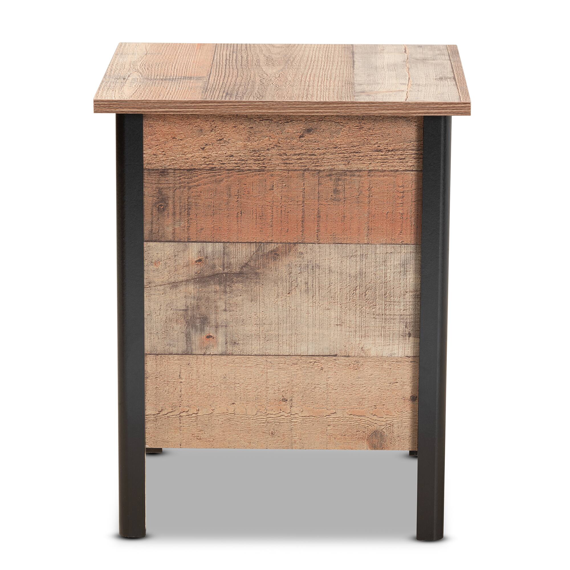 Back. Baxton Studio - Vaughan Modern and Contemporary Rustic Finished Wood Nightstand - Oak Brown/Black.