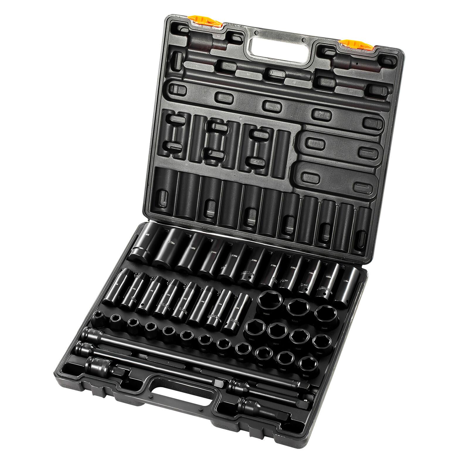 Front. LOVMOR - Impact Socket Set 1 2 Inch 43 Piece 6 Point Metric Standard Deep Socket Assortment.