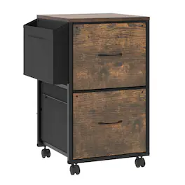 Winado - Mobile Wood 2-Drawer Rolling Organizer File Cabinet with with 2 Fabric Drawers, Side Bag Under-Desk Storage for Office - Rustic Brown