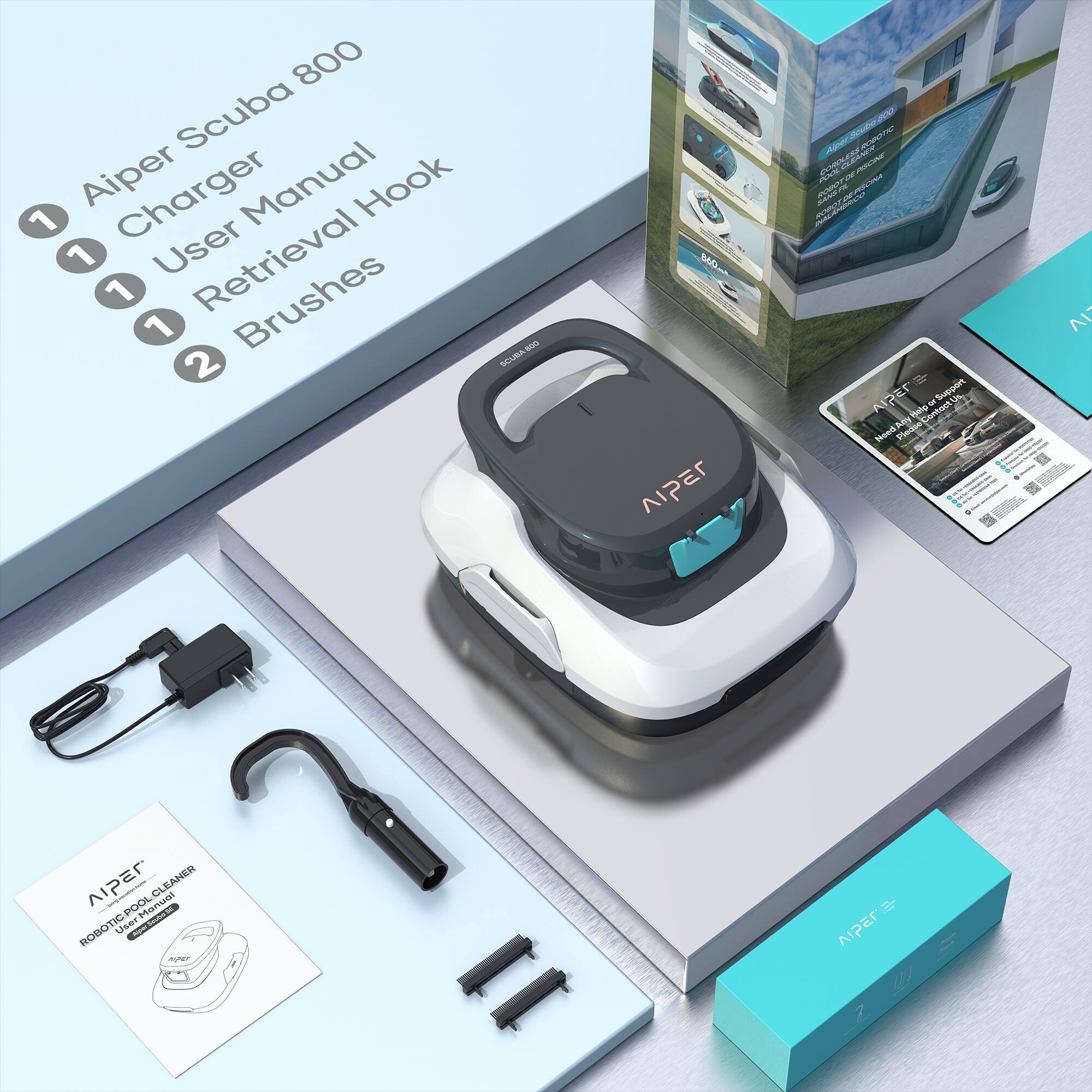 Aiper 800 Scuba Charger Manual Hook 1 User Retrieval 1 Brushes 1 - 2 SCUBA 86G IPER 2 - 2 Aiper Cleaner Manual RoboticPool User - 11 dh IPER