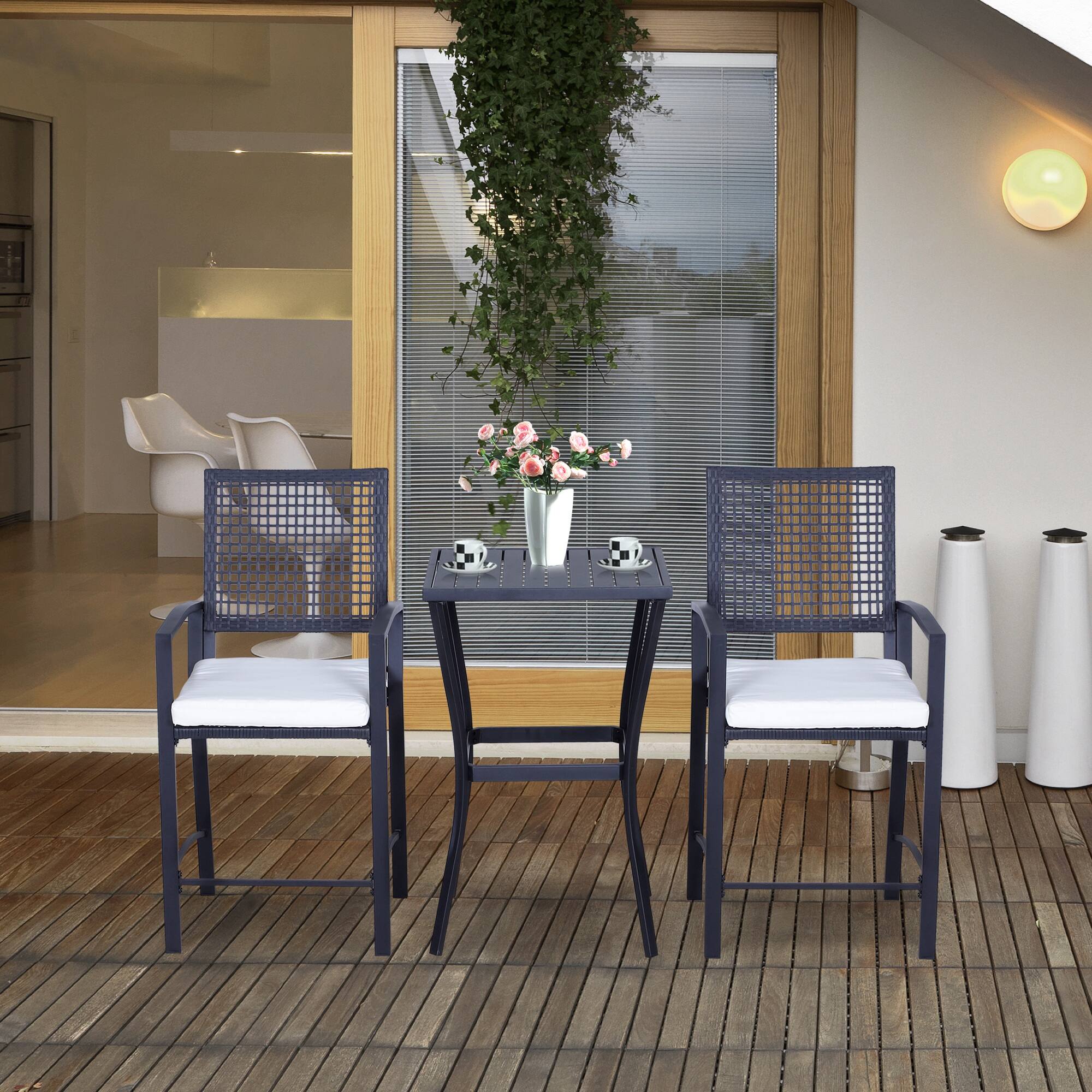 Alt View 1. Outsunny - Patio Bar Set with Soft Cushion, Rattan Wicker Outdoor Furniture Set for Backyards, Lawn - Black.