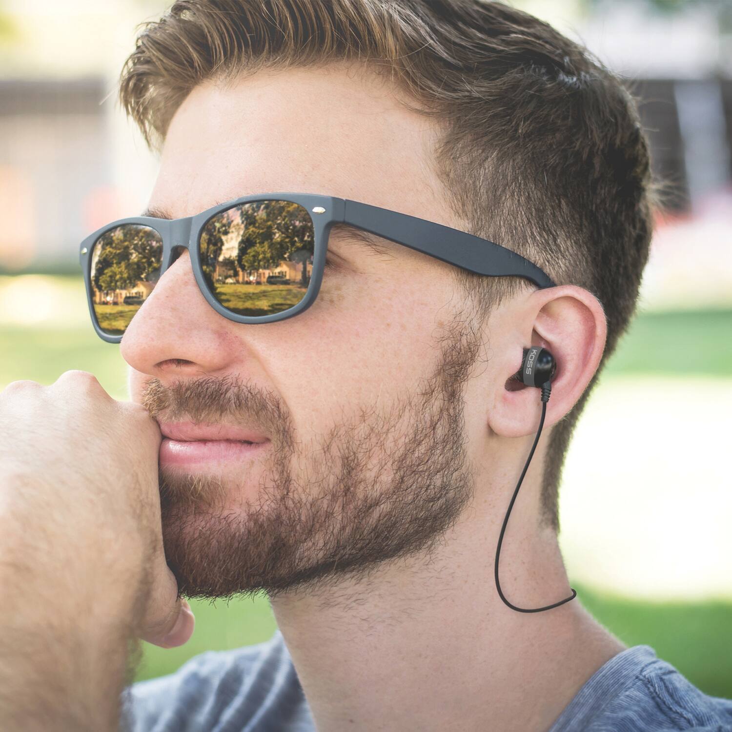 Left. Koss - Koss 196982 The Plug Bluetooth Earbuds With Microphone And In-line Control, Black - Black.