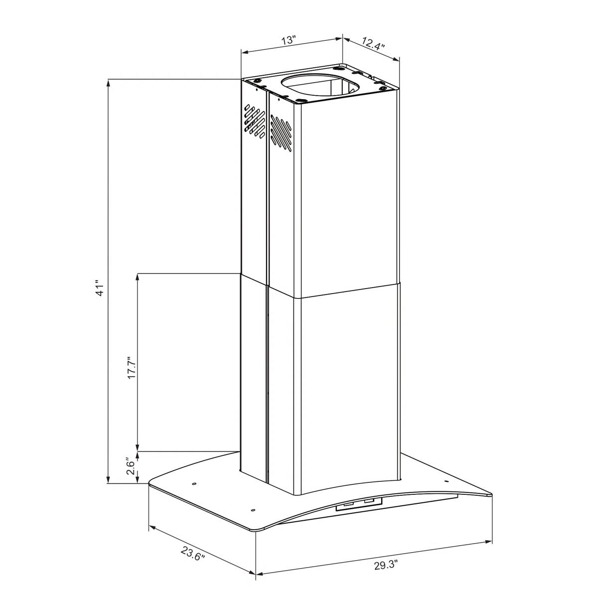 The text on the image is:

13" 12.4" 41" 17.7" 2.6" 23.6" 29.3"