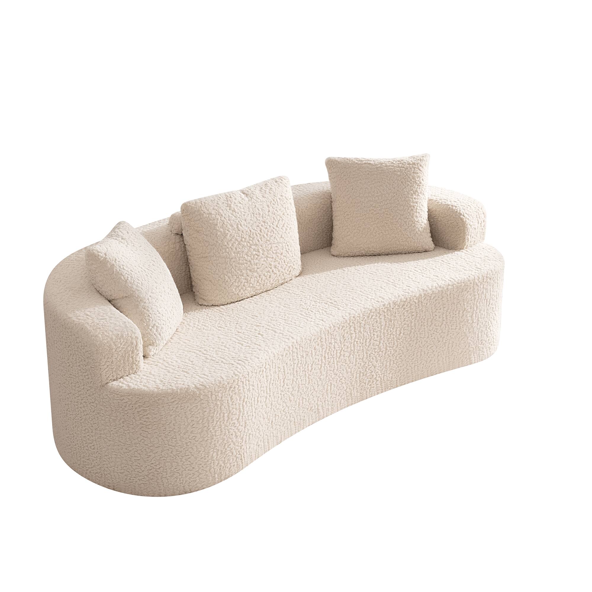 Angle. Brick Attic - 87 Wide Boucle Upholstered Sofa with 3 Pillows,High Denslysponge and No Assembly Needed - Beige.