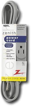 Zenith - 10' 16/3 Power Cord - Light Gray-Front_Standard