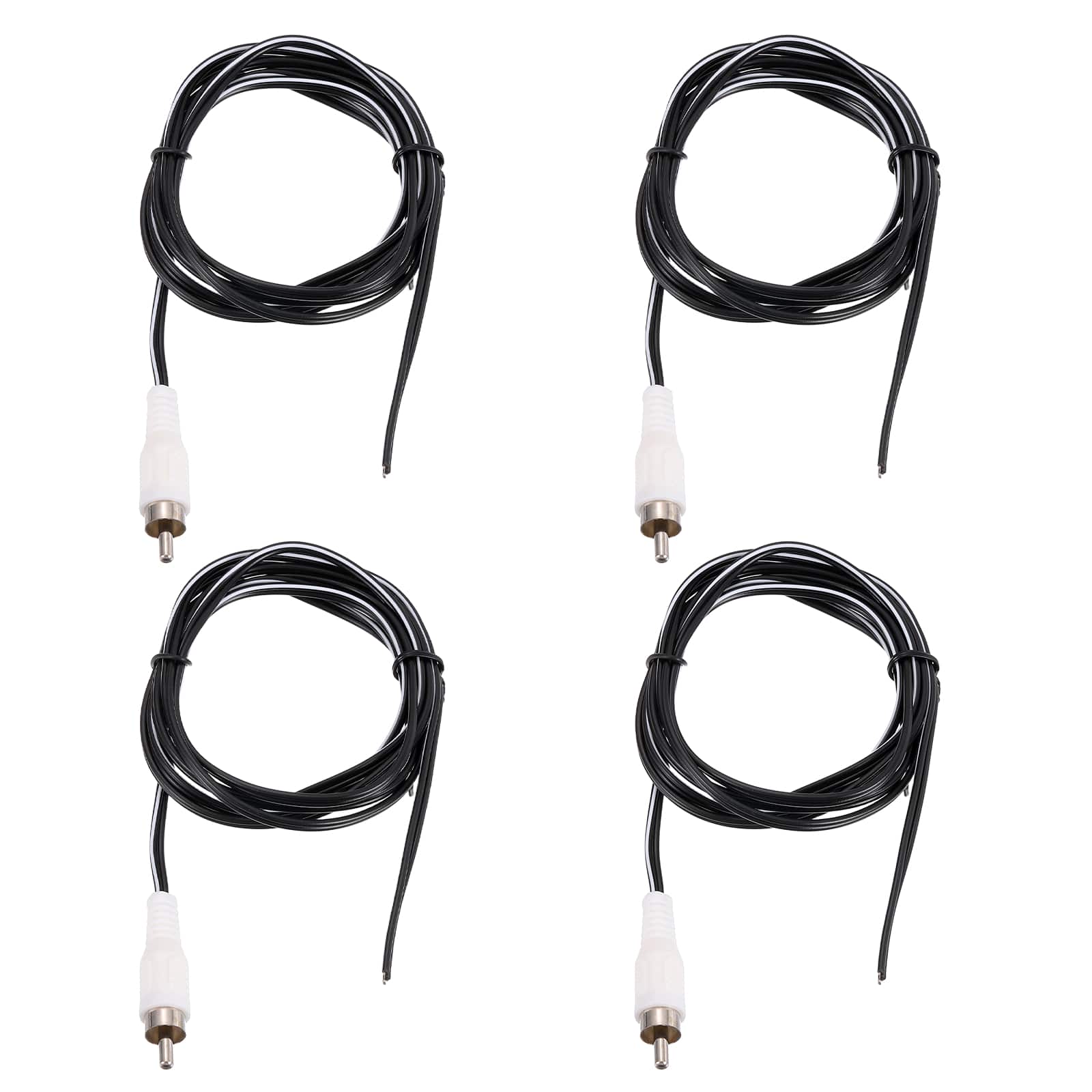 Unique Bargains - 4pcs 5ft RCA Audio Subwoofer Cable, 1 RCA Male Plug to Bare Wire Open End Audio Video Speaker for Amplifier Home Theater - White