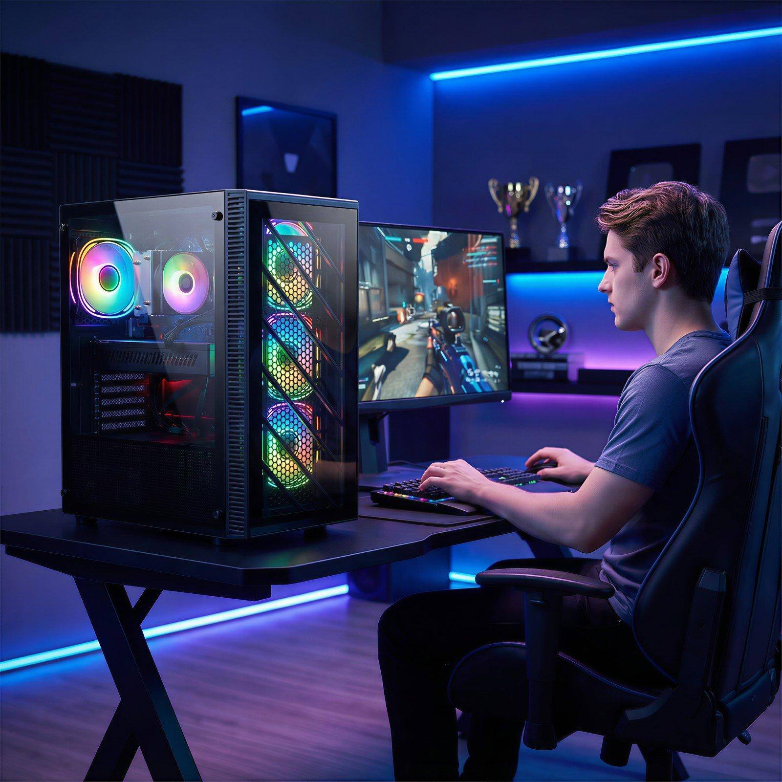 Alt View 2. STGAubron - STGAubron Gaming Desktop PC, Radeon RX 590 8G, Intel Core i7 up to 3.9G, 32GB RAM, 1TB SSD, 600M WiFi, BT 5.0, Win11H - Black.