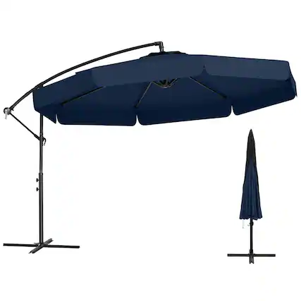 Front. Costway - Costway 10 FT Offset Hanging Umbrella Patio Cantilever Umbrella with Cover - Navy.