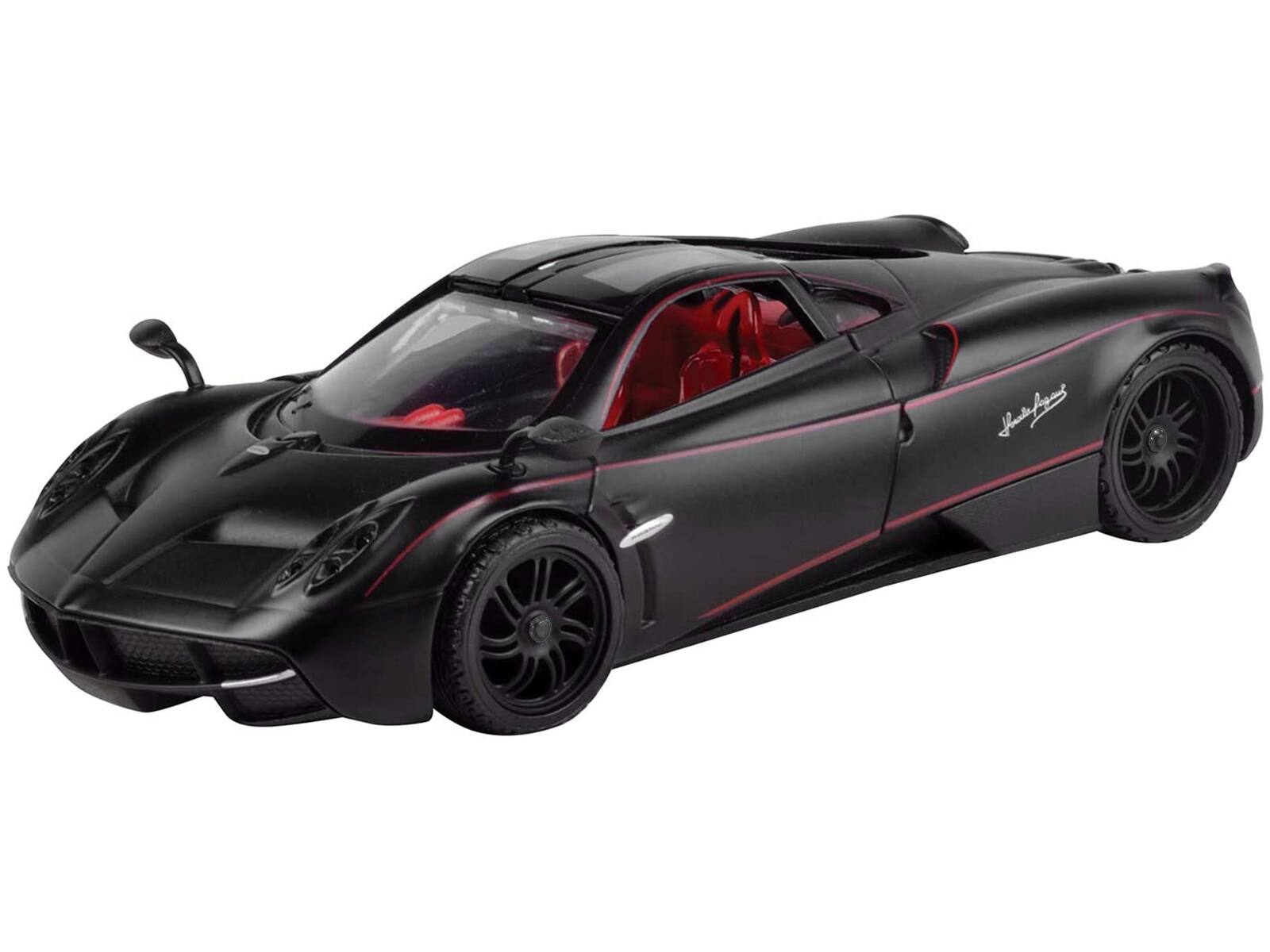 Alt View 1. Motormax - Pagani Huayra Matt Black with Red Interior 1/24 Diecast Model Car by Motormax.