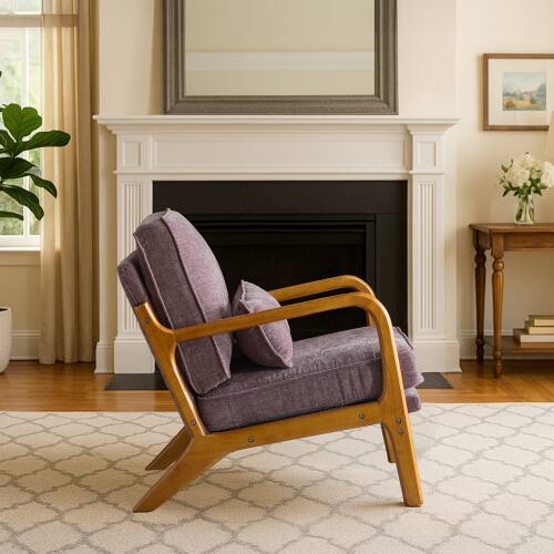 Alt View 1. Winado - Comfy Chairs Leisure Armchair with Rubber Wood Frame & Lumbar Pillow for Living Room Bedroom Studio Restaurants - Purple.