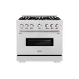 ZLINE - 36 in. Classic Dual Fuel Satin Steel Range w/ 6 Brass Burners & Convection Oven (CDRS-BR-36) - Stainless Steel