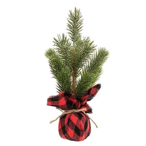 BreeBe - *Glittered Pine Tree with Red/Black Buffalo Check Base - Green