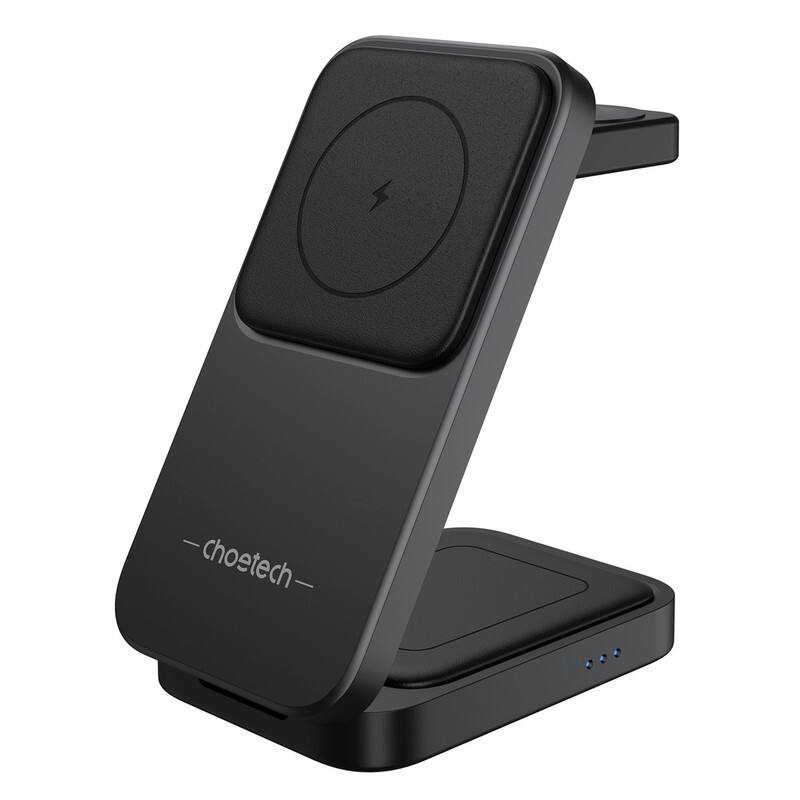 Back. RISOKEYS - 15W Fast Charge - Folding Desktop Wireless Charger for Apple iPhone, 3-in-1 Magnetic Wireless Charger for Apple - Black.