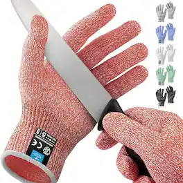 Zulay Kitchen - Zulay Cut Resistant Gloves Food Grade Level 5 Protection - Comfortable Safety Cutting Gloves - Cut Resistant Work Gloves - Red