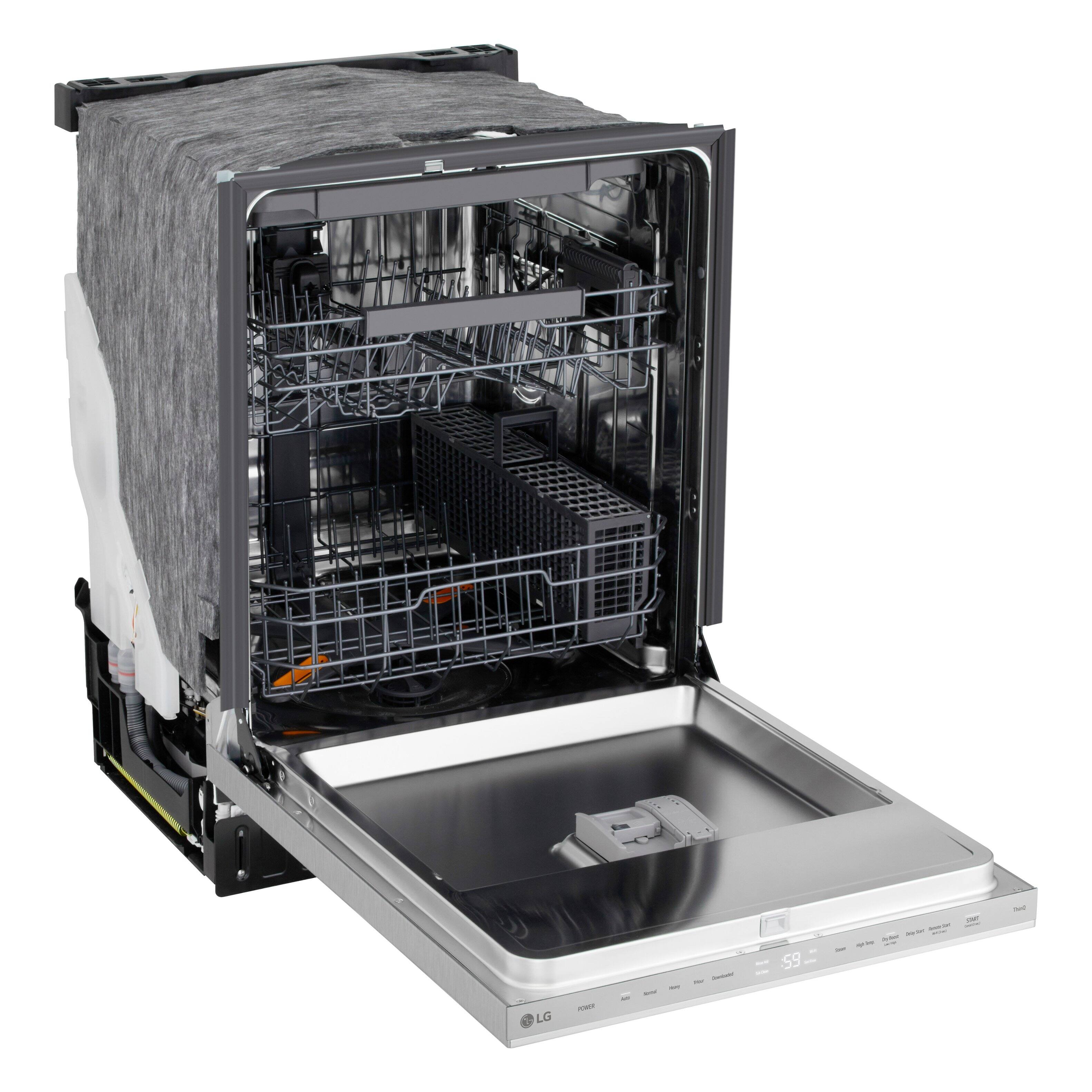 Angle. LG - FlushFit 24" Top Control Smart Built-In Stainless Steel Tub Dishwasher with 3rd Rack, 1-Hour Wash & Dry Cycle and 46dBA - PrintProof Stainless Steel.