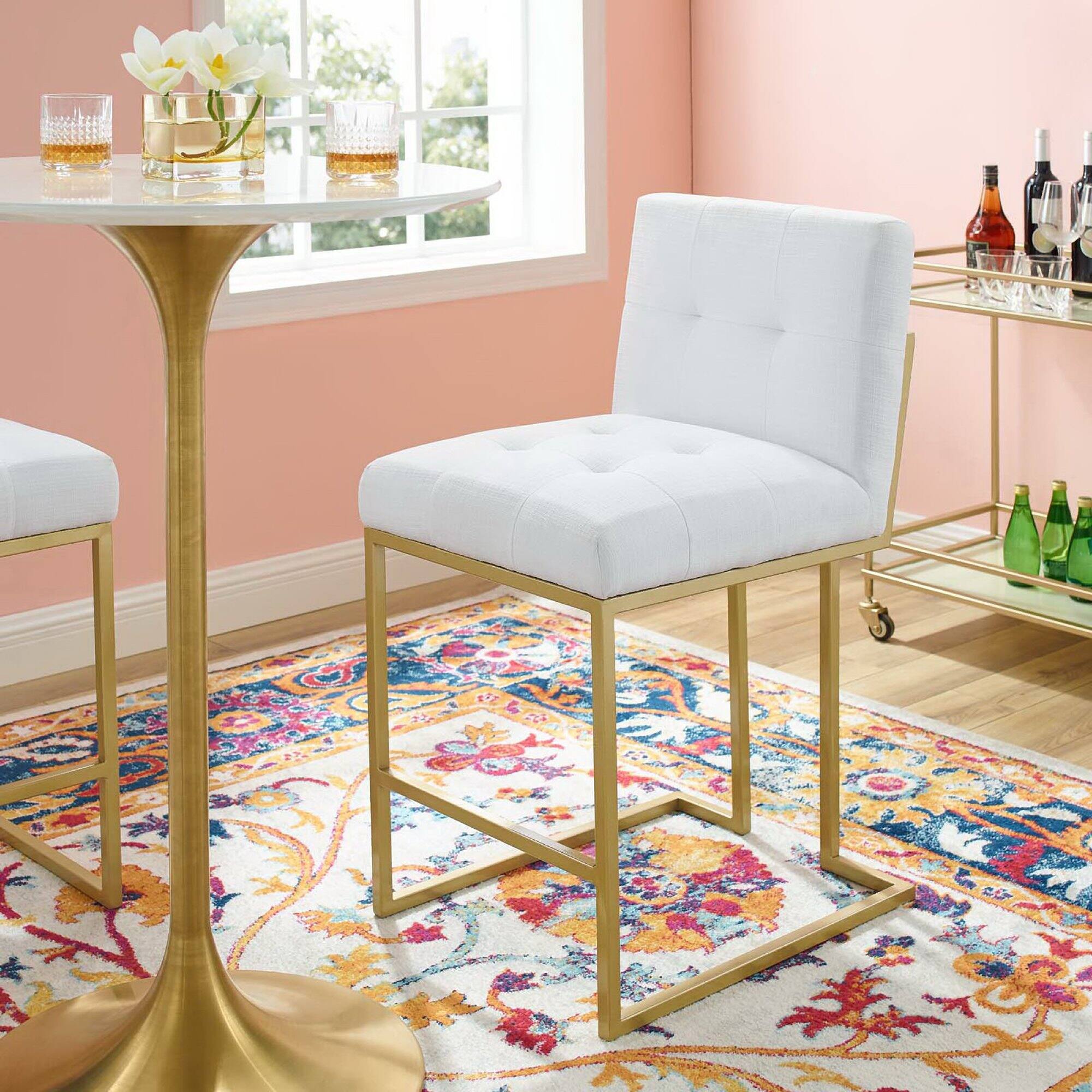 Alt View 2. Modway - Privy Gold Stainless Steel Upholstered Fabric Counter Stool by Modway - White.