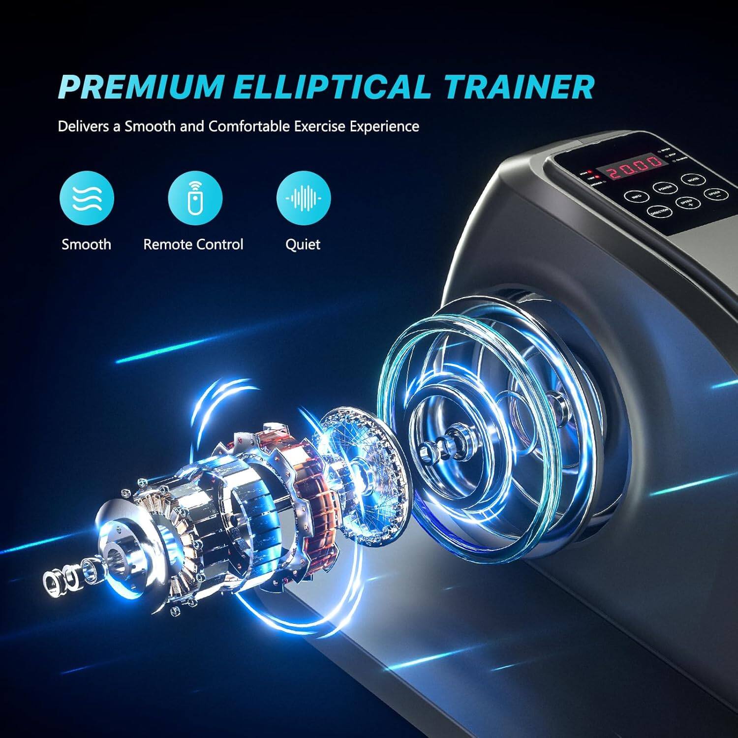 PREMIUM ELLIPTICAL TRAINER  
Delivers a Smooth and Comfortable Exercise Experience

- Smooth
- Remote Control
- Quiet

2000