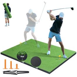 VEVOR - Golf Hitting Mat, 5x5ft Artificial Turf Golf Hitting Mat, Thickened Golf Hitting Training Aids with 3 Rubber Tees - Green