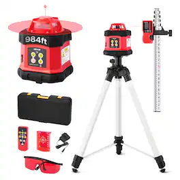 VEVOR - Rotary Laser Level Kit, 984ft 360-Degree Self Leveling Red Horizontal Laser Transit,with Tripod,Receiver,Remote Control - Red + Black