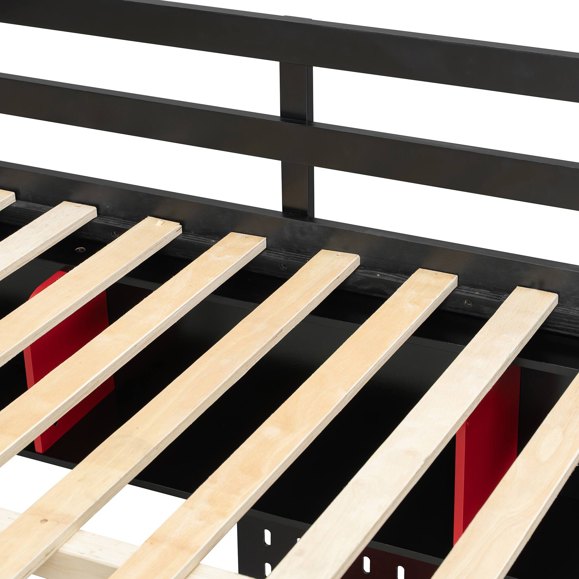 Back. Anysun - Full Size Wood Loft Bed with Desk - Includes Shelves, LED Lights, USB Ports and Pegboard - Red.