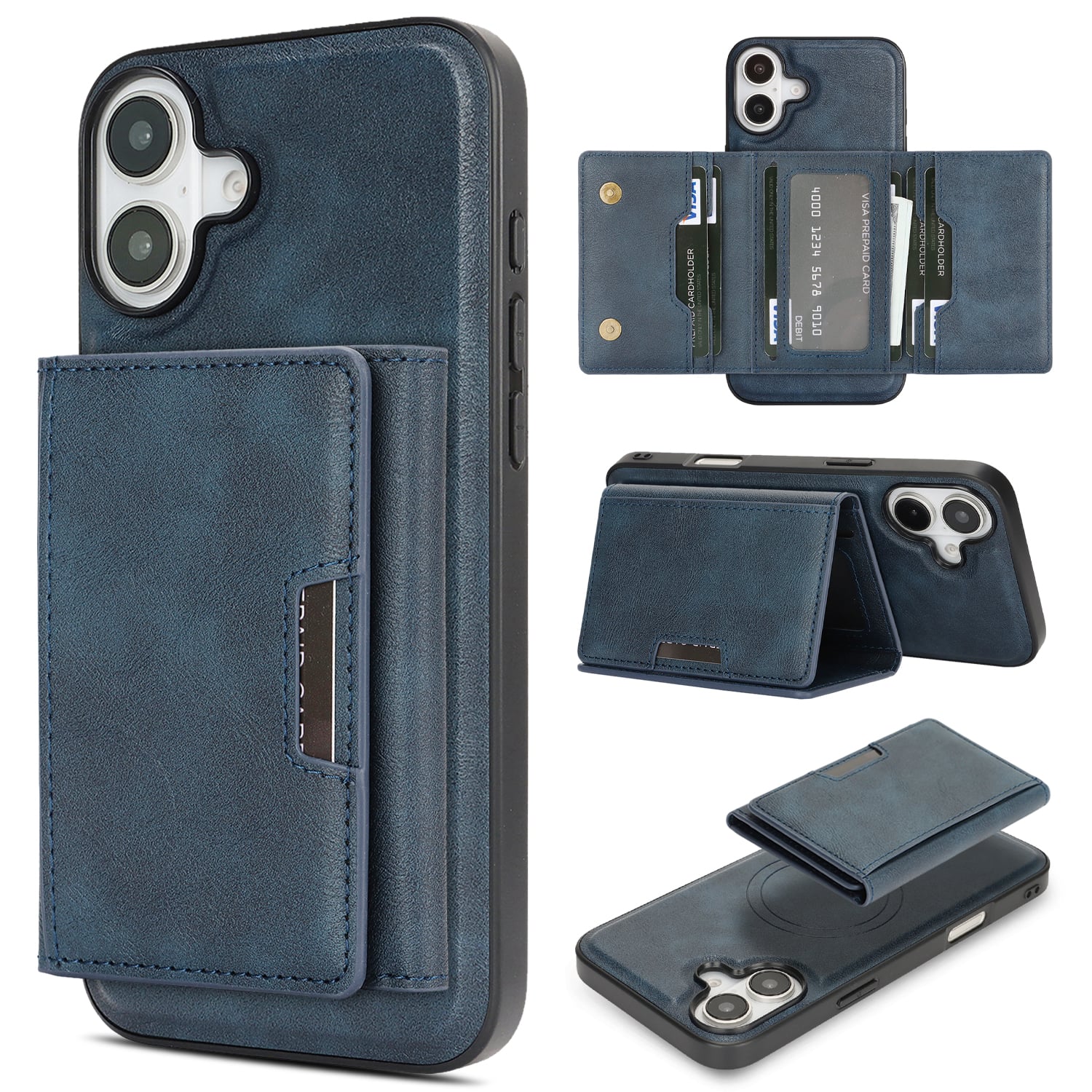 Dteck - 2-in-1 Magnetic Wallet Case for Apple iPhone 17, Shockproof PU Leather Cover with Detachable 7-Card Holder - Blue